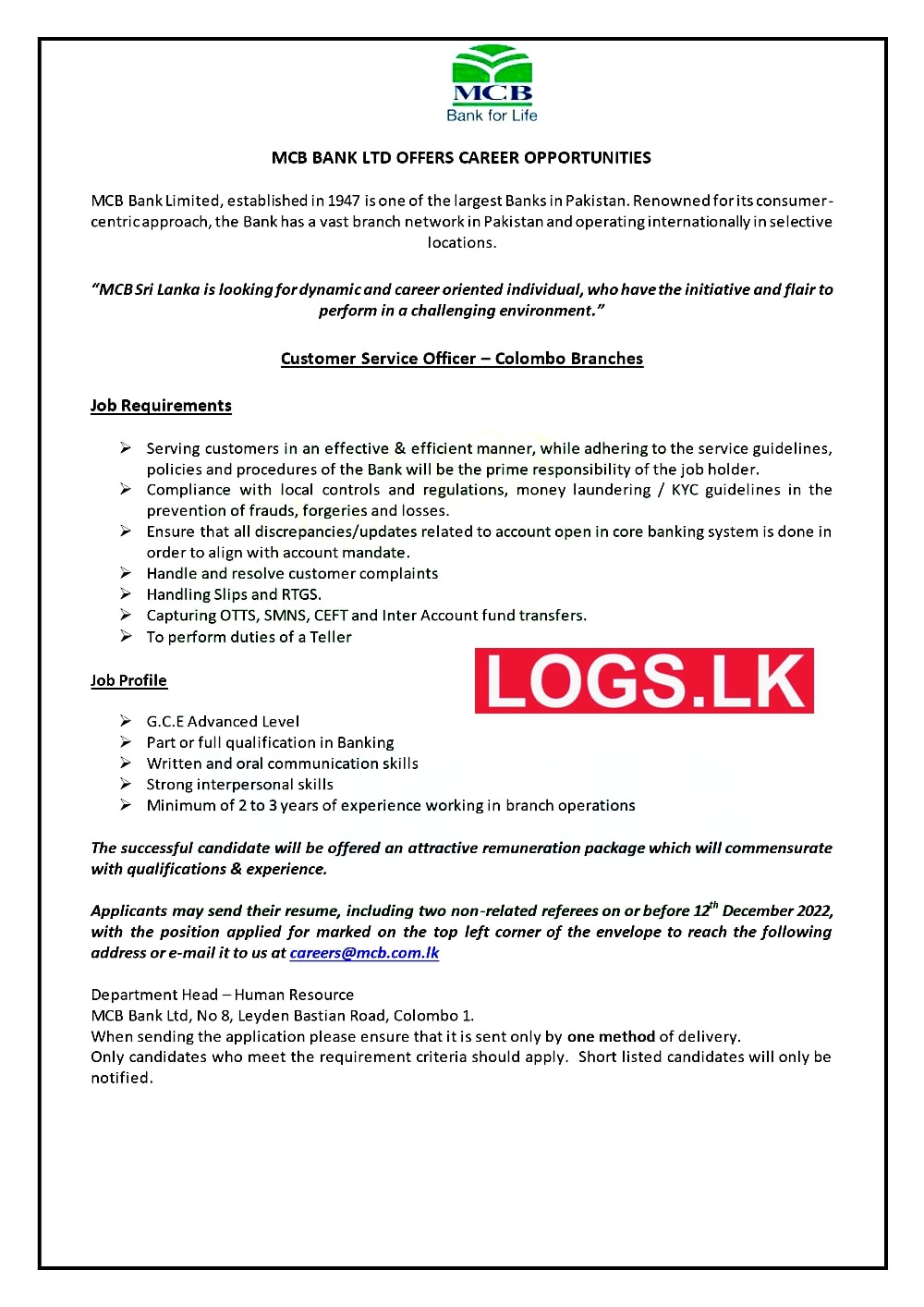 Customer Service Officer Job Description In Bank